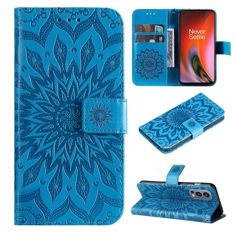 Embossing Sunflower Leather Wallet Case for OnePlus Nord 2 5G - Blue