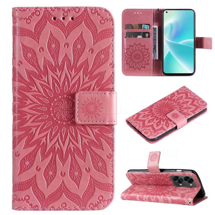 Embossing Sunflower Leather Wallet Case for OnePlus Nord 2T - Pink