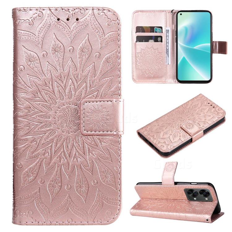 Embossing Sunflower Leather Wallet Case for OnePlus Nord 2T - Rose Gold