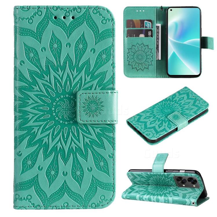 Embossing Sunflower Leather Wallet Case for OnePlus Nord 2T - Green