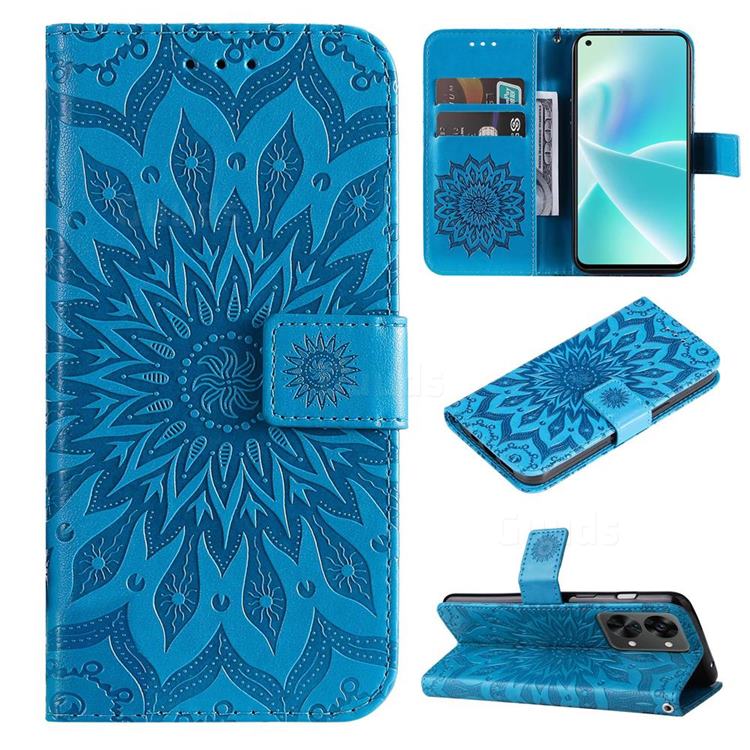 Embossing Sunflower Leather Wallet Case for OnePlus Nord 2T - Blue