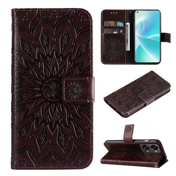 Embossing Sunflower Leather Wallet Case for OnePlus Nord 2T - Brown