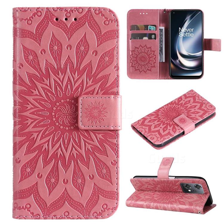 Embossing Sunflower Leather Wallet Case for OnePlus Nord CE 2 Lite 5G - Pink