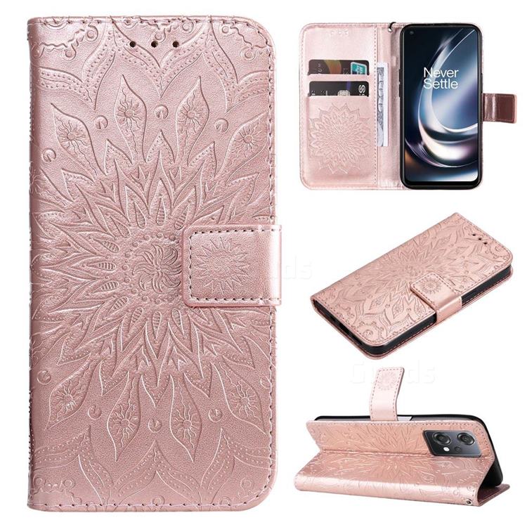 Embossing Sunflower Leather Wallet Case for OnePlus Nord CE 2 Lite 5G - Rose Gold