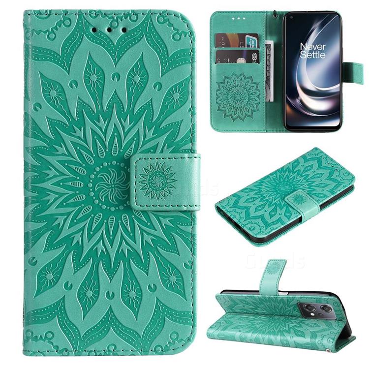 Embossing Sunflower Leather Wallet Case for OnePlus Nord CE 2 Lite 5G - Green