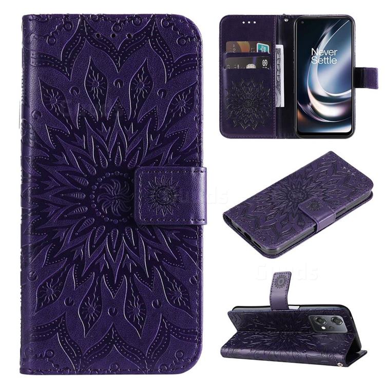 Embossing Sunflower Leather Wallet Case for OnePlus Nord CE 2 Lite 5G - Purple