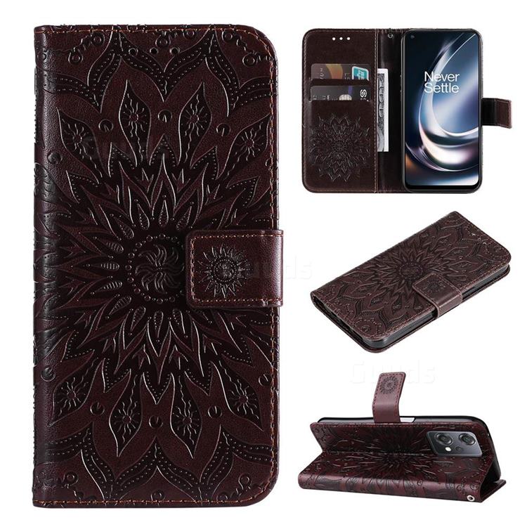 Embossing Sunflower Leather Wallet Case for OnePlus Nord CE 2 Lite 5G - Brown