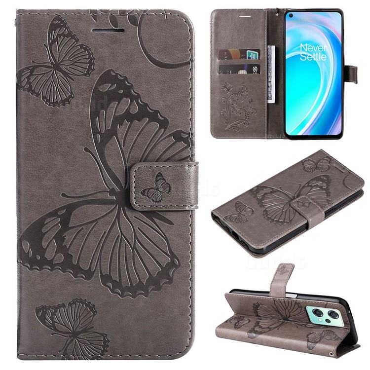 Embossing 3D Butterfly Leather Wallet Case for OnePlus Nord CE 2 Lite 5G - Gray