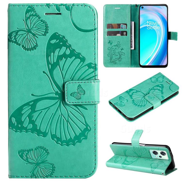 Embossing 3D Butterfly Leather Wallet Case for OnePlus Nord CE 2 Lite 5G - Green