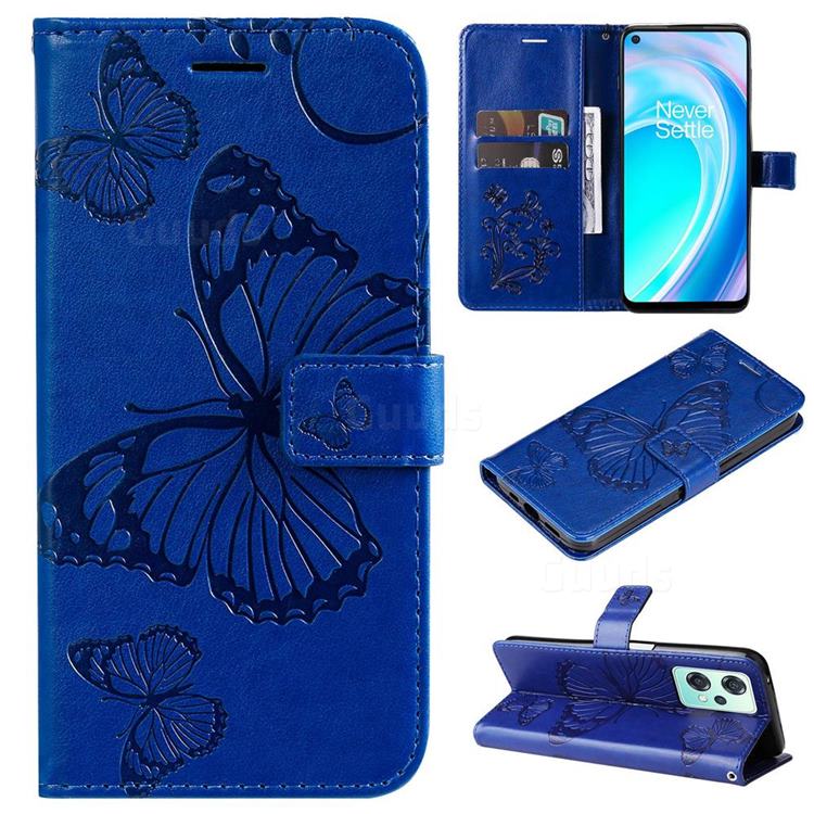 Embossing 3D Butterfly Leather Wallet Case for OnePlus Nord CE 2 Lite 5G - Blue