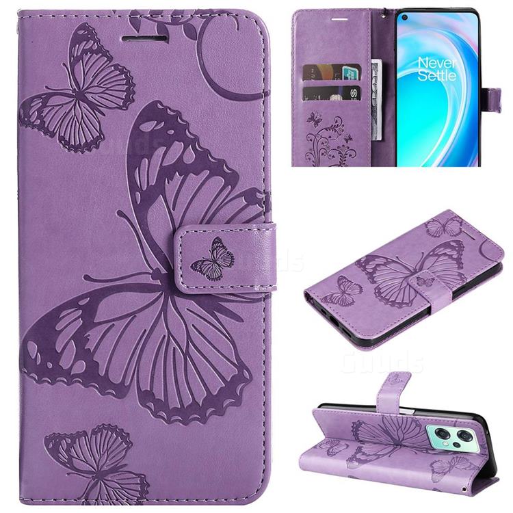 Embossing 3D Butterfly Leather Wallet Case for OnePlus Nord CE 2 Lite 5G - Purple