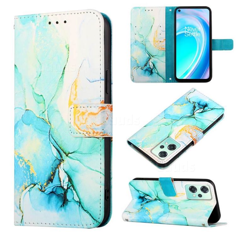 Green Illusion Marble Leather Wallet Protective Case for OnePlus Nord CE 2 Lite 5G