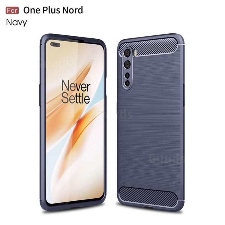 Luxury Carbon Fiber Brushed Wire Drawing Silicone TPU Back Cover for OnePlus Nord (OnePlus 8 NORD 5G, OnePlus Z) - Navy