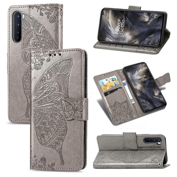 Embossing Mandala Flower Butterfly Leather Wallet Case for OnePlus Nord (OnePlus 8 NORD 5G, OnePlus Z) - Gray