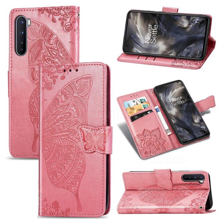 Embossing Mandala Flower Butterfly Leather Wallet Case for OnePlus Nord (OnePlus 8 NORD 5G, OnePlus Z) - Pink