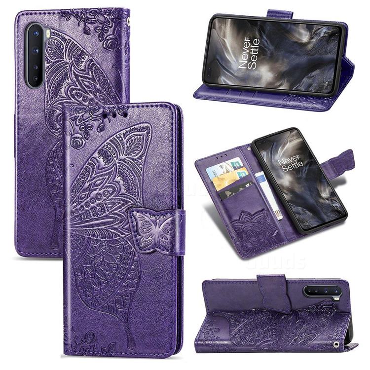 Embossing Mandala Flower Butterfly Leather Wallet Case for OnePlus Nord (OnePlus 8 NORD 5G, OnePlus Z) - Dark Purple