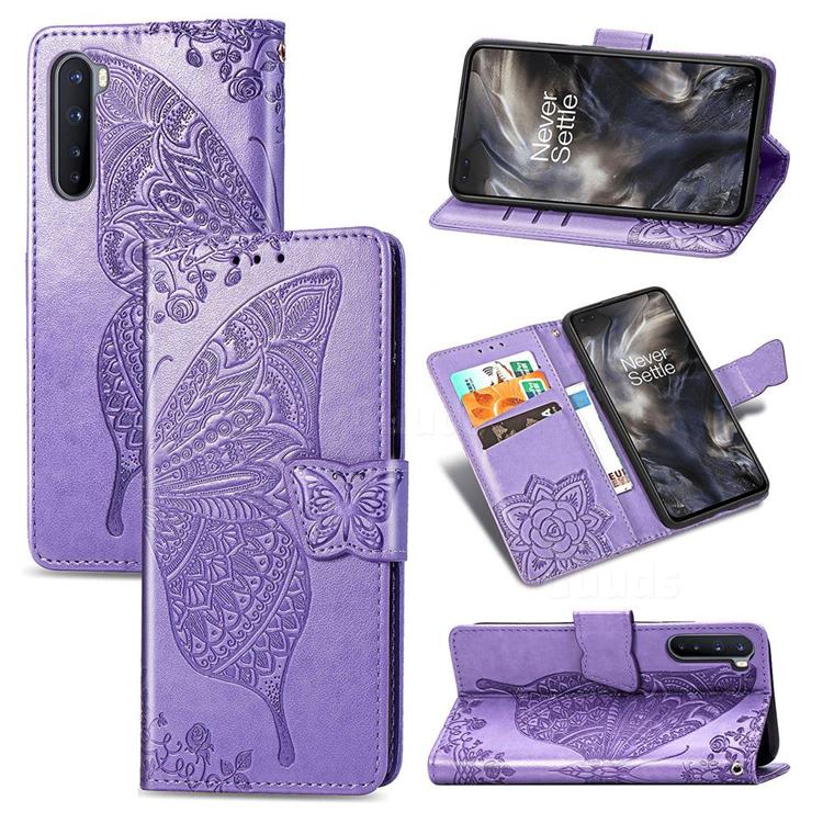 Embossing Mandala Flower Butterfly Leather Wallet Case for OnePlus Nord (OnePlus 8 NORD 5G, OnePlus Z) - Light Purple
