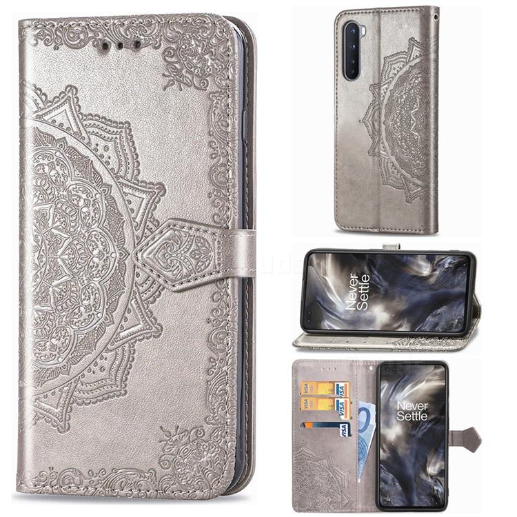 Embossing Imprint Mandala Flower Leather Wallet Case for OnePlus Nord (OnePlus 8 NORD 5G, OnePlus Z) - Gray
