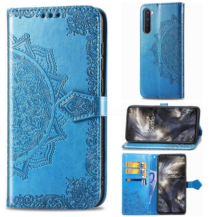 Embossing Imprint Mandala Flower Leather Wallet Case for OnePlus Nord (OnePlus 8 NORD 5G, OnePlus Z) - Blue