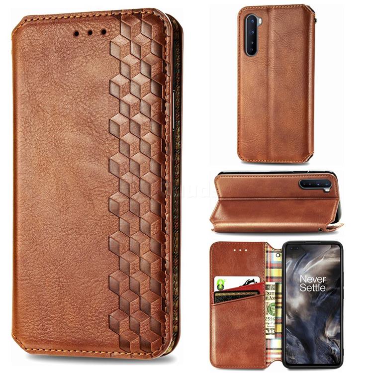 Ultra Slim Fashion Business Card Magnetic Automatic Suction Leather Flip Cover for OnePlus Nord (OnePlus 8 NORD 5G, OnePlus Z) - Brown