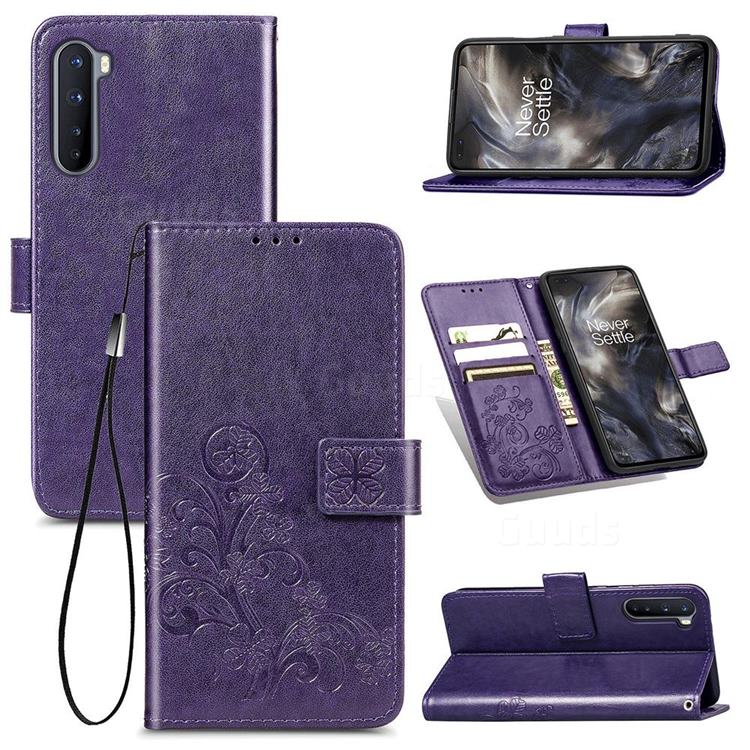 Embossing Imprint Four-Leaf Clover Leather Wallet Case for OnePlus Nord (OnePlus 8 NORD 5G, OnePlus Z) - Purple