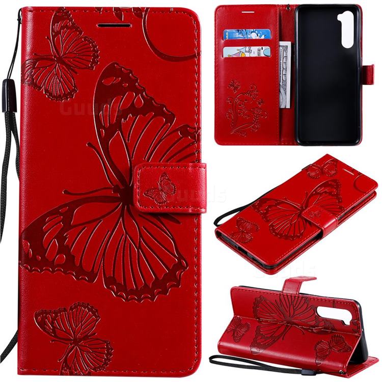 Embossing 3D Butterfly Leather Wallet Case for OnePlus Nord (OnePlus 8 NORD 5G, OnePlus Z) - Red