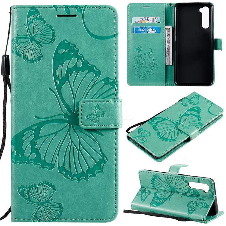 Embossing 3D Butterfly Leather Wallet Case for OnePlus Nord (OnePlus 8 NORD 5G, OnePlus Z) - Green