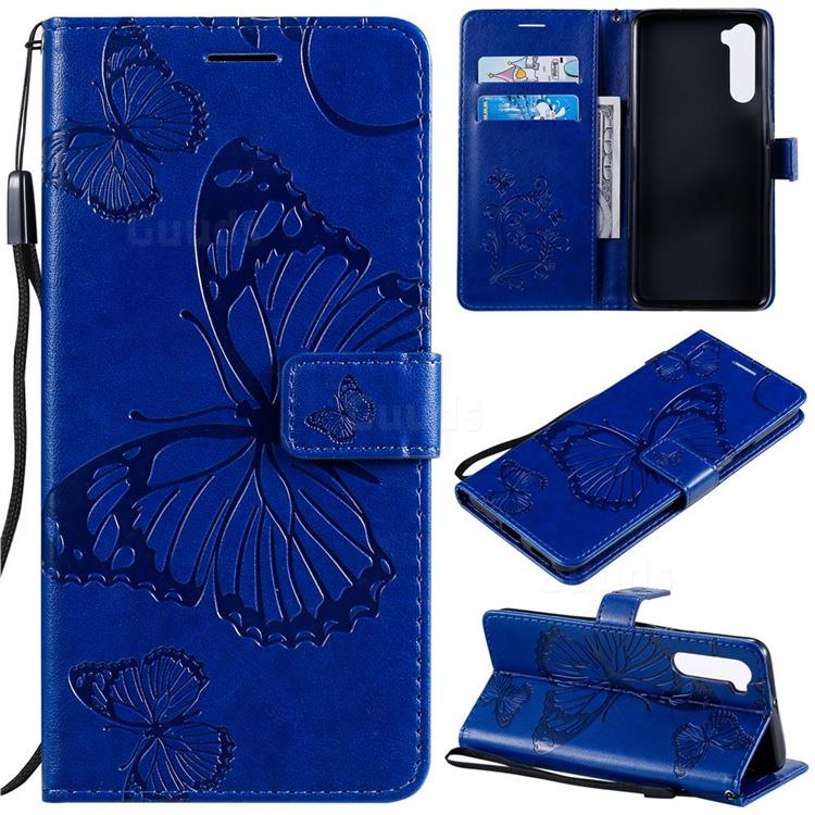 Embossing 3D Butterfly Leather Wallet Case for OnePlus Nord (OnePlus 8 NORD 5G, OnePlus Z) - Blue