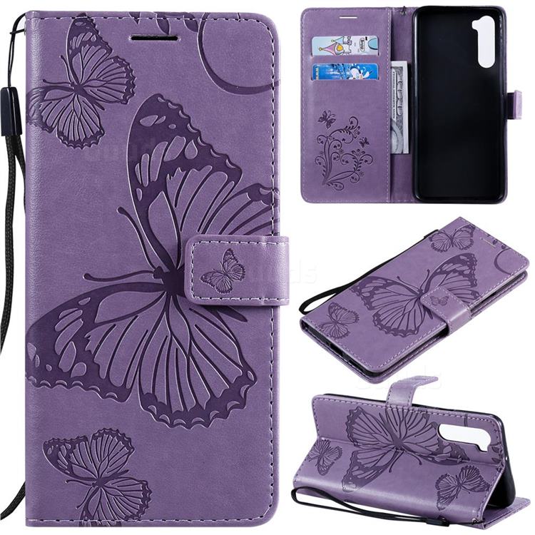 Embossing 3D Butterfly Leather Wallet Case for OnePlus Nord (OnePlus 8 NORD 5G, OnePlus Z) - Purple