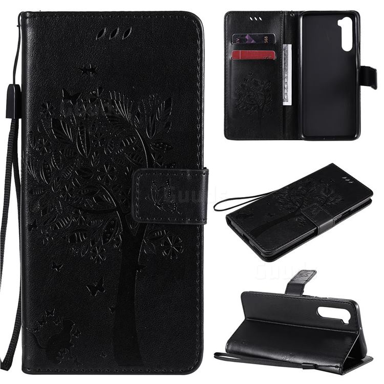 Embossing Butterfly Tree Leather Wallet Case for OnePlus Nord (OnePlus 8 NORD 5G, OnePlus Z) - Black
