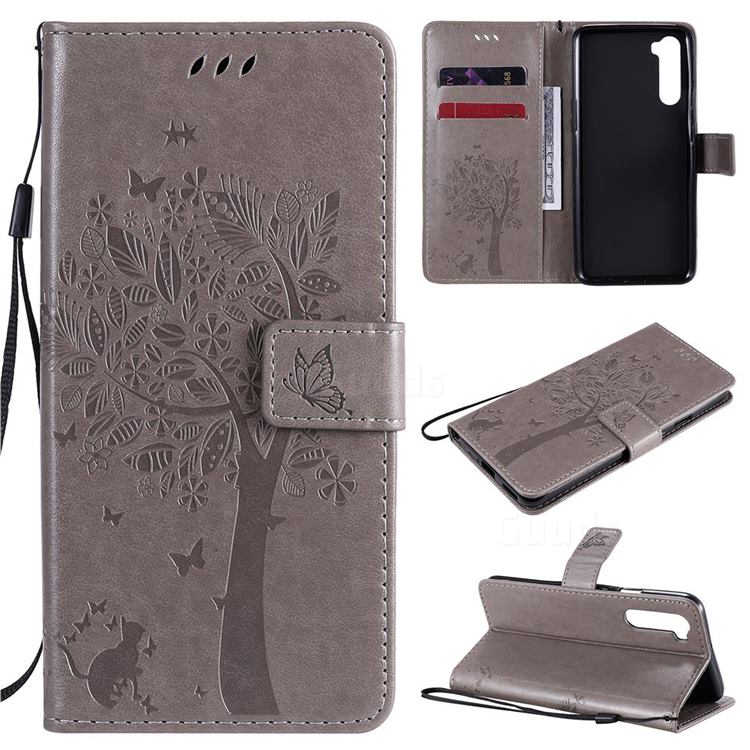 Embossing Butterfly Tree Leather Wallet Case for OnePlus Nord (OnePlus 8 NORD 5G, OnePlus Z) - Grey
