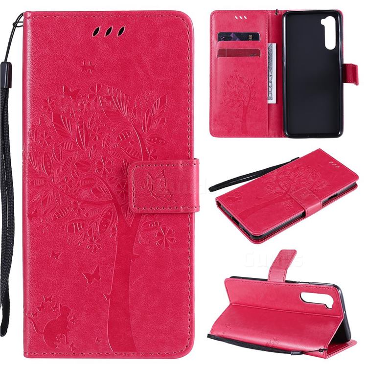 Embossing Butterfly Tree Leather Wallet Case for OnePlus Nord (OnePlus 8 NORD 5G, OnePlus Z) - Rose