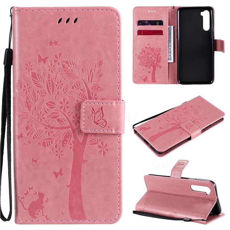 Embossing Butterfly Tree Leather Wallet Case for OnePlus Nord (OnePlus 8 NORD 5G, OnePlus Z) - Pink