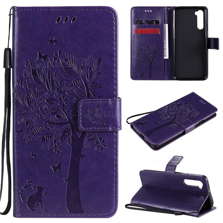 Embossing Butterfly Tree Leather Wallet Case for OnePlus Nord (OnePlus 8 NORD 5G, OnePlus Z) - Purple