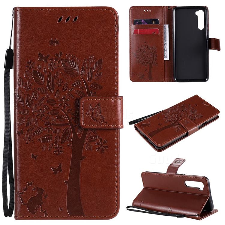 Embossing Butterfly Tree Leather Wallet Case for OnePlus Nord (OnePlus 8 NORD 5G, OnePlus Z) - Coffee