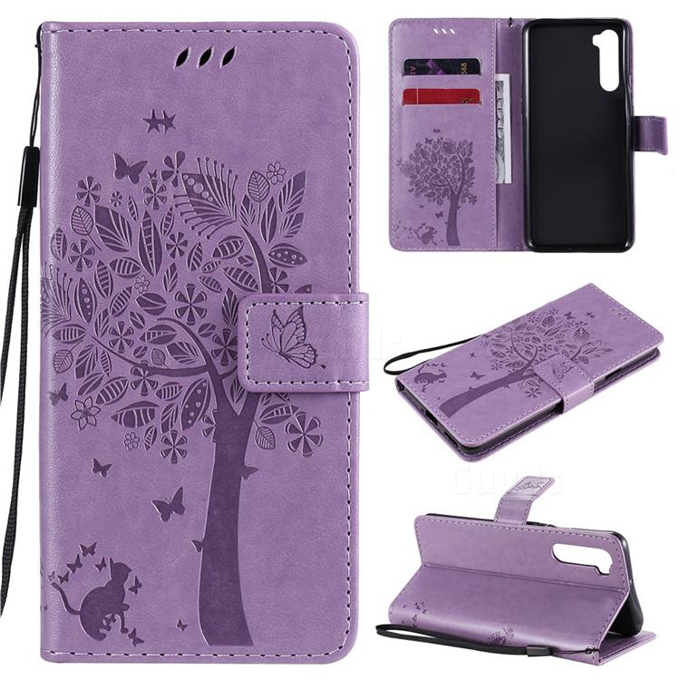 Embossing Butterfly Tree Leather Wallet Case for OnePlus Nord (OnePlus 8 NORD 5G, OnePlus Z) - Violet