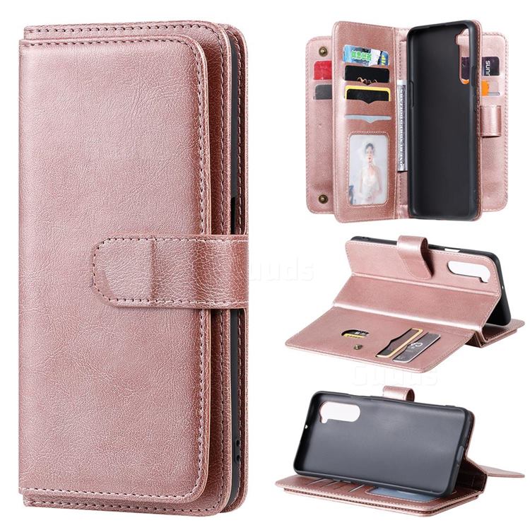 Multi-function Ten Card Slots and Photo Frame PU Leather Wallet Phone Case Cover for OnePlus Nord (OnePlus 8 NORD 5G, OnePlus Z) - Rose Gold