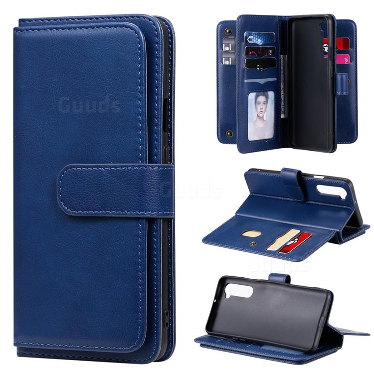 Multi-function Ten Card Slots and Photo Frame PU Leather Wallet Phone Case Cover for OnePlus Nord (OnePlus 8 NORD 5G, OnePlus Z) - Dark Blue
