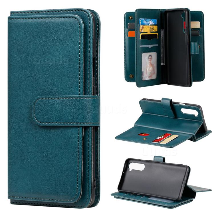 Multi-function Ten Card Slots and Photo Frame PU Leather Wallet Phone Case Cover for OnePlus Nord (OnePlus 8 NORD 5G, OnePlus Z) - Dark Green