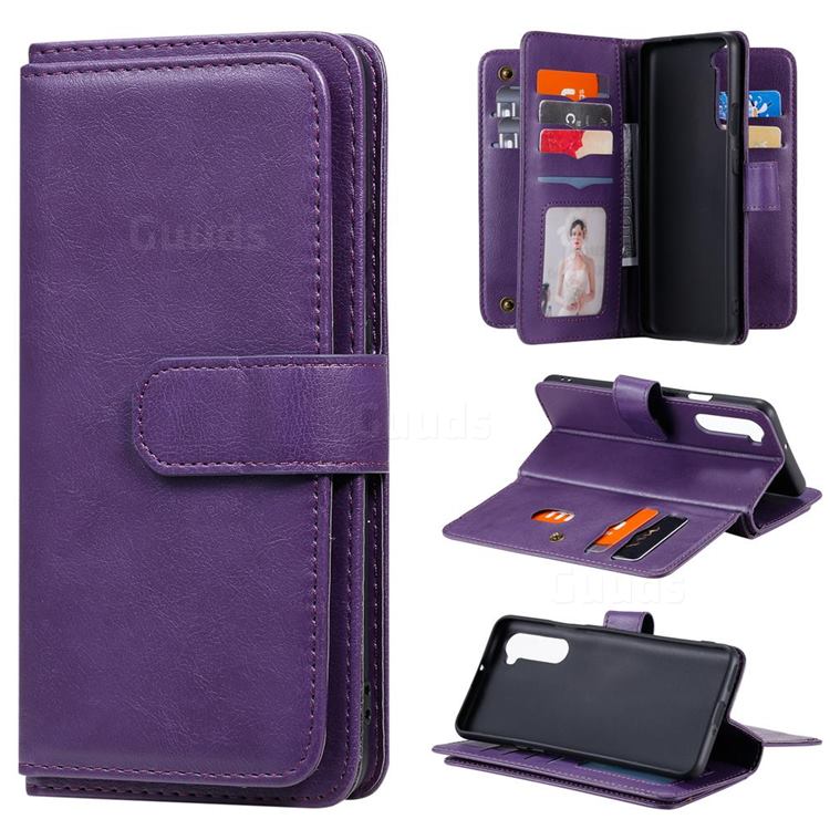 Multi-function Ten Card Slots and Photo Frame PU Leather Wallet Phone Case Cover for OnePlus Nord (OnePlus 8 NORD 5G, OnePlus Z) - Violet
