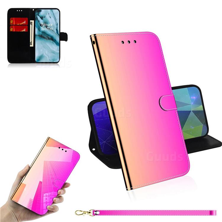 Shining Mirror Like Surface Leather Wallet Case for OnePlus Nord (OnePlus 8 NORD 5G, OnePlus Z) - Rainbow Gradient