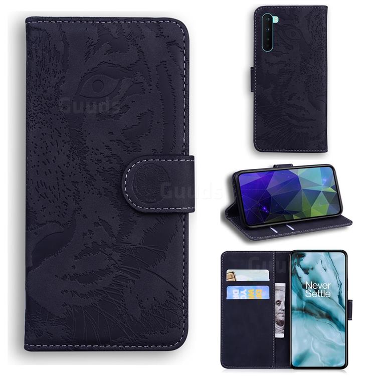 Intricate Embossing Tiger Face Leather Wallet Case for OnePlus Nord (OnePlus 8 NORD 5G, OnePlus Z) - Black