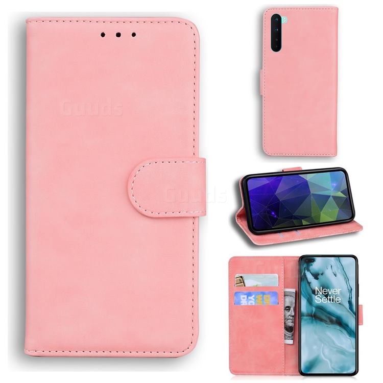 Retro Classic Skin Feel Leather Wallet Phone Case for OnePlus Nord (OnePlus 8 NORD 5G, OnePlus Z) - Pink