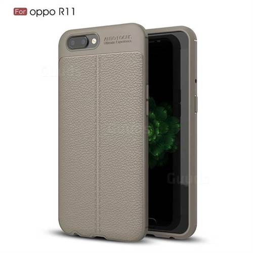 Luxury Auto Focus Litchi Texture Silicone TPU Back Cover for Oppo R11 - Gray