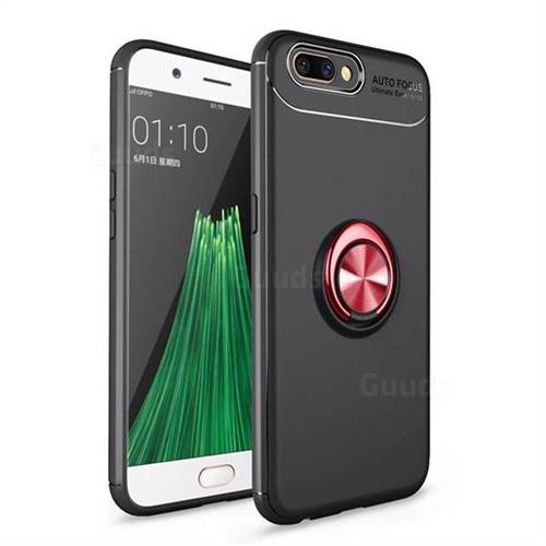 Auto Focus Invisible Ring Holder Soft Phone Case for Oppo R11 - Black Red