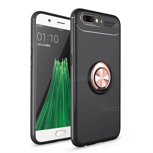 Auto Focus Invisible Ring Holder Soft Phone Case for Oppo R11 - Black Gold