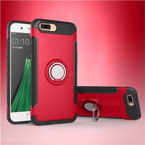 Armor Anti Drop Carbon PC + Silicon Invisible Ring Holder Phone Case for Oppo R11 - Red