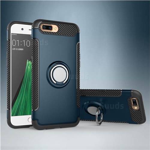 Armor Anti Drop Carbon PC + Silicon Invisible Ring Holder Phone Case for Oppo R11 - Navy