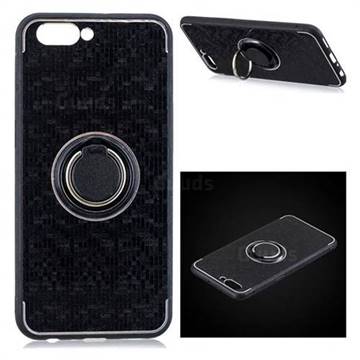Luxury Mosaic Metal Silicone Invisible Ring Holder Soft Phone Case for Oppo R11 - Black