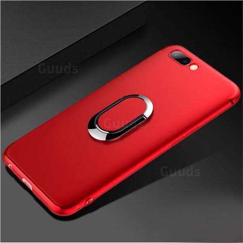 Anti-fall Invisible 360 Rotating Ring Grip Holder Kickstand Phone Cover for Oppo R11 - Red